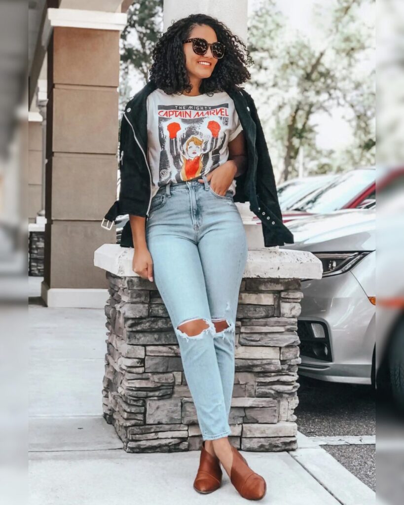Distressed Jeans with a Graphic Tee